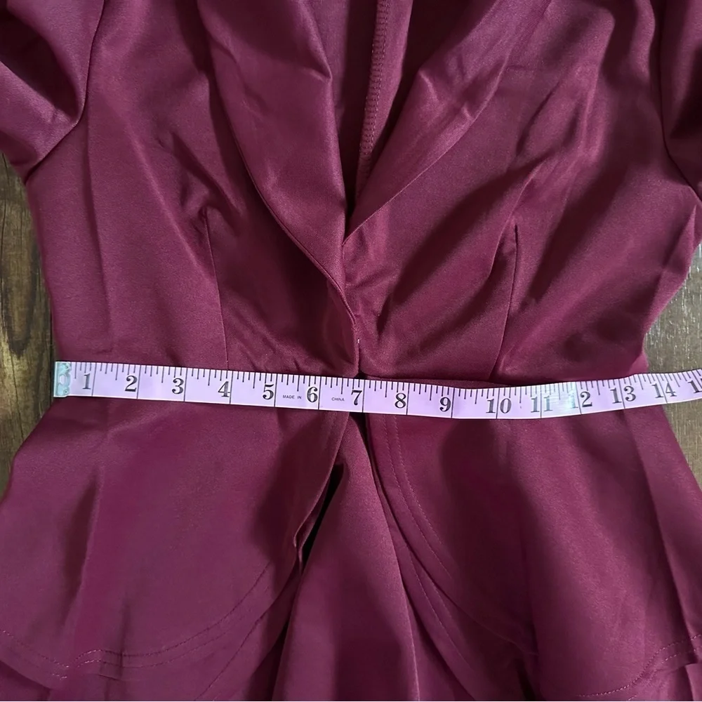 Burgundy Peplum Blazer and Slim Fit Trousers Pant‎ Suit Set 2 Piece Maroon